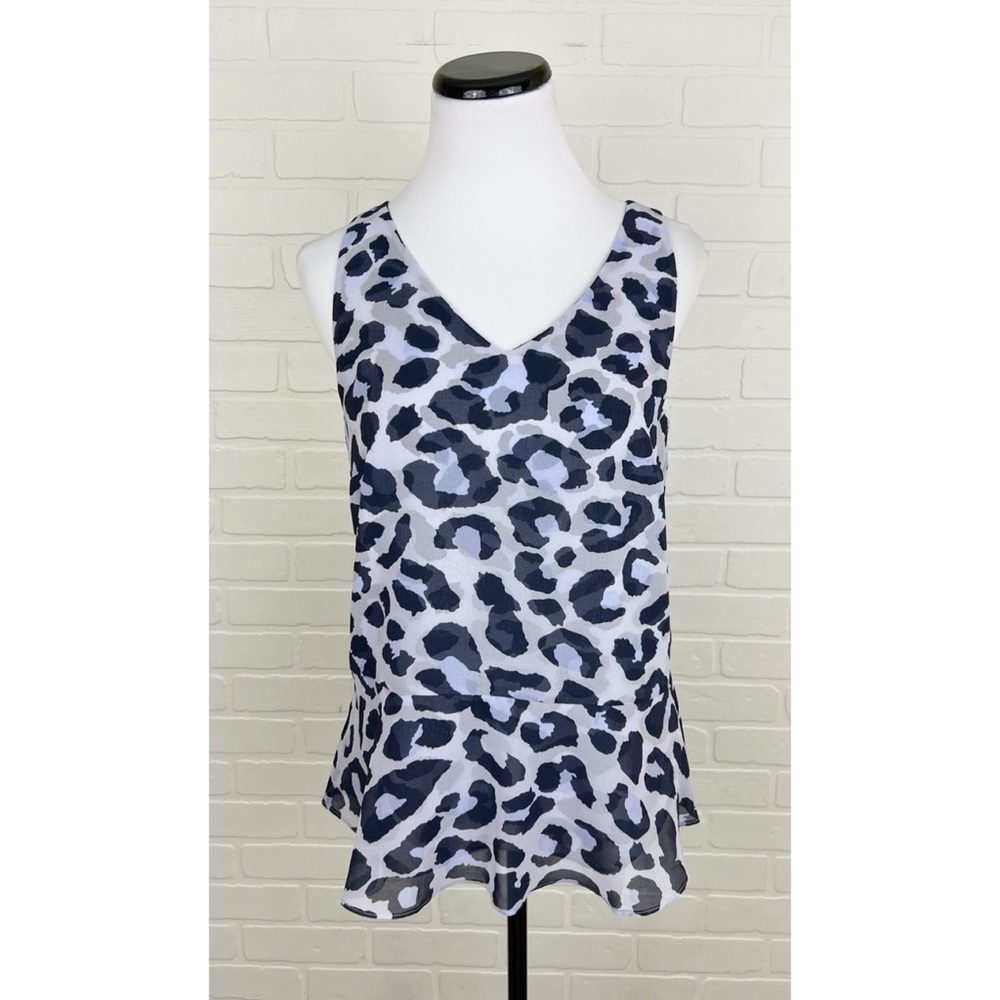 Cabi Feline Blouse Sleeveless V-Neck Animal Print Tank Top Purple Size Small
